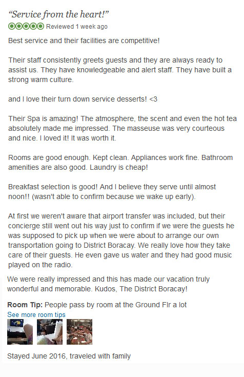 The District Boracay Review from Tripadvisor June 2016